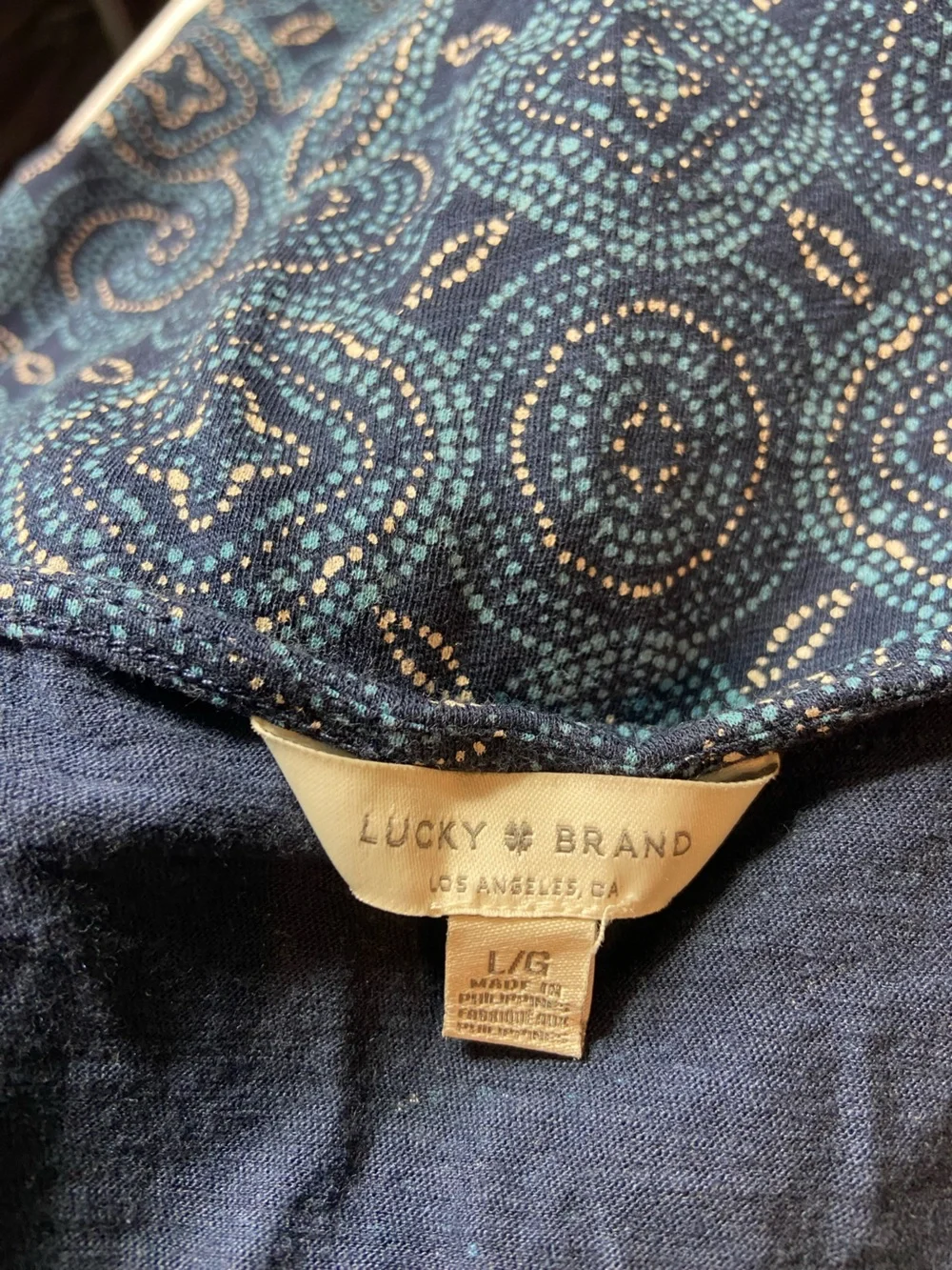 Lucky Brand Geometric Mosaic Tank Top Tie Button Down Large L Blue